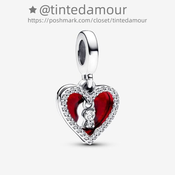 Pandora Red Heart & Keyhole Double Dangle Charm|Pendant - Picture 1 of 2
